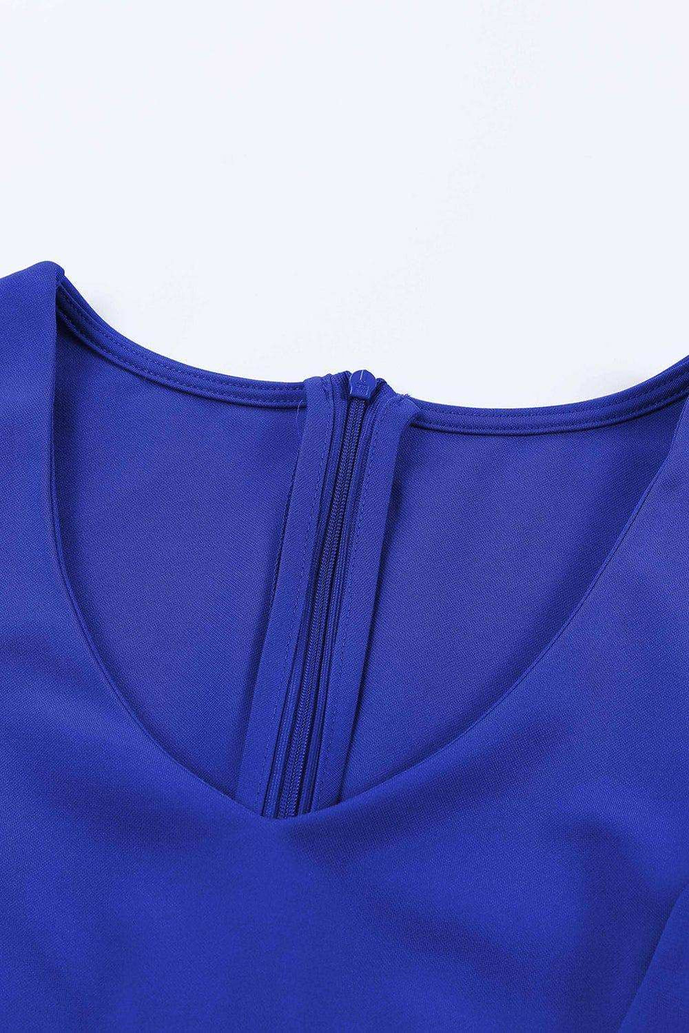 Belted Puff Sleeve V-Neck Jumpsuit - Trendsi - Flyclothing LLC