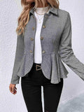Ruffle Hem Collared Blazer - Trendsi - Flyclothing LLC