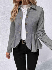 Ruffle Hem Collared Blazer - Trendsi