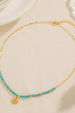 Turquoise Beaded 18K Gold-Plated Sun Shape Pendant Necklace - Trendsi - Flyclothing LLC