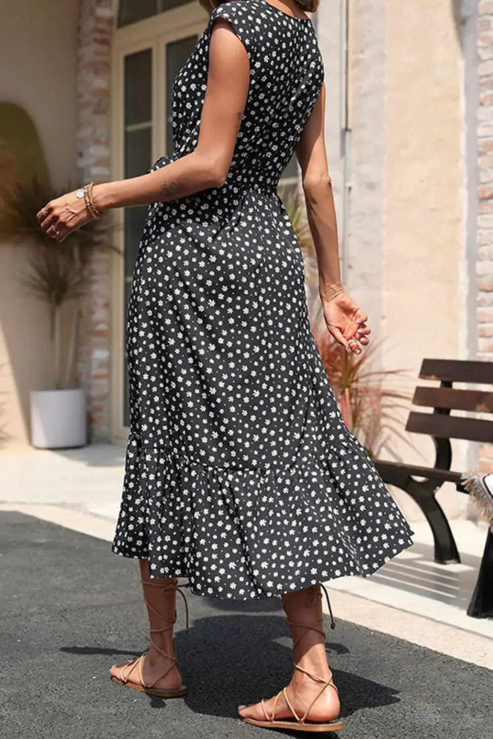 Floral Tie-Waist Ruffle Hem Dress - Trendsi - Flyclothing LLC