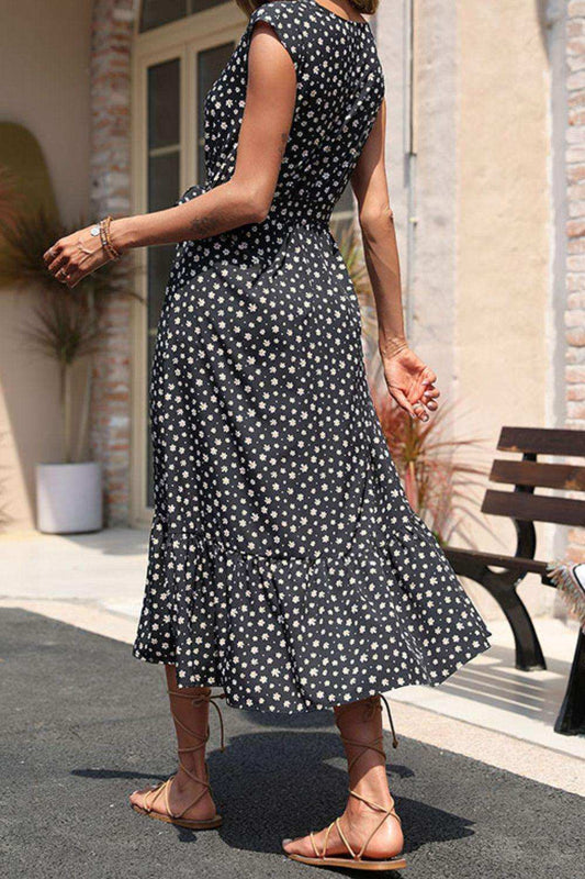 Floral Tie-Waist Ruffle Hem Dress - Trendsi - Flyclothing LLC