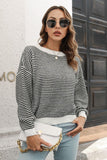 Striped Round Neck Dropped Shoulder Sweater - Trendsi