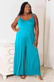 Double Take Full Size Soft Rayon Spaghetti Strap Tied Wide Leg Jumpsuit - Trendsi - Flyclothing LLC