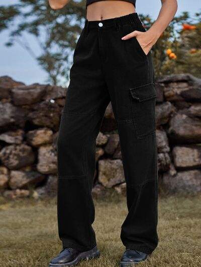 High Waist Cargo Straight Jeans - Trendsi - Flyclothing LLC