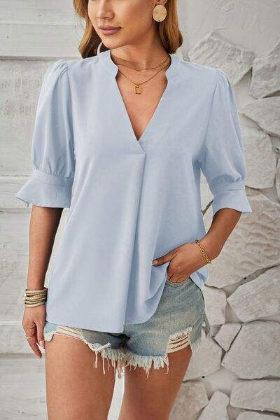Notched Half Sleeve T-Shirt - Trendsi - Flyclothing LLC