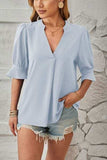 Notched Half Sleeve T-Shirt - Trendsi - Flyclothing LLC