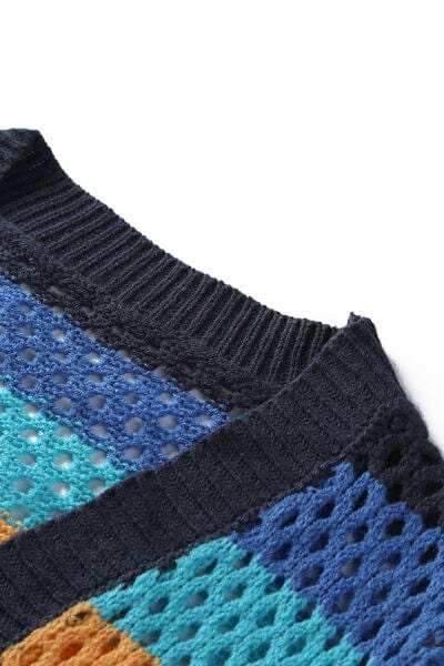 Openwork Color Block Tied Cardigan - Trendsi - Flyclothing LLC