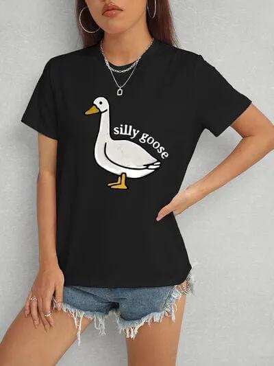 Goose Round Neck Short Sleeve T-Shirt - Trendsi - Flyclothing LLC