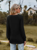 Swiss Dot V-Neck Long Sleeve Blouse - Trendsi - Flyclothing LLC