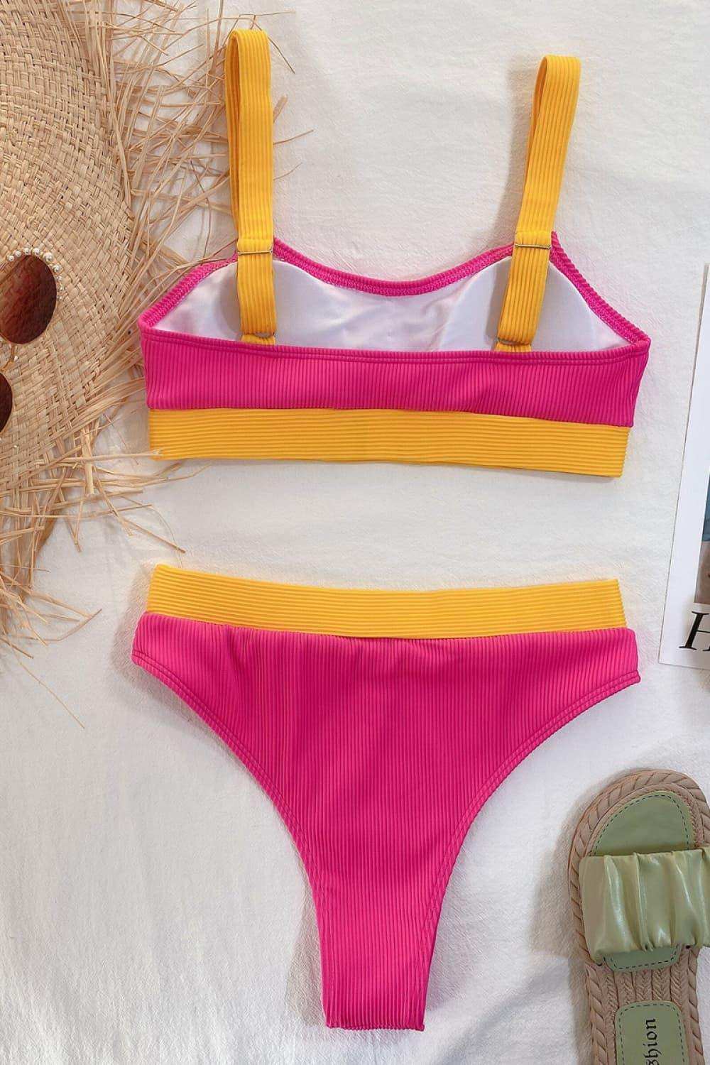 Color Block Scoop Neck Bikini Set - Trendsi - Flyclothing LLC