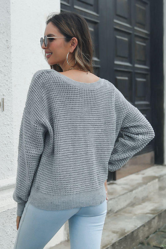 Crisscross Surplice Neck Long Sleeve Sweater - Trendsi
