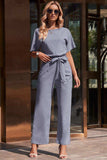 Full Size Tie Waist Straight Leg Jumpsuit - Trendsi - Flyclothing LLC