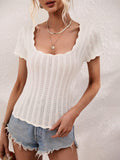 Scalloped Hem Square Neck Knit Top - Trendsi