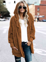 Teddy Hooded Jacket with Pockets - Trendsi - Flyclothing LLC