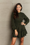 Leopard Smock Waist Long Sleeve Dress - Trendsi