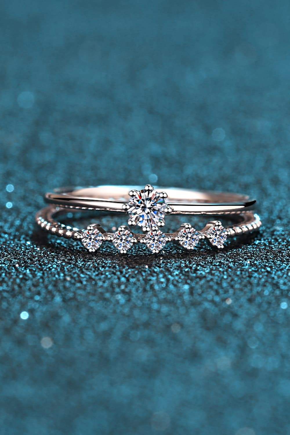 Moissanite 925 Sterling Silver Two-Piece Ring Set - Trendsi - Flyclothing LLC