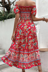 Floral Off-Shoulder Smocked Midi Dress - Trendsi - Flyclothing LLC