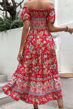 Floral Off-Shoulder Smocked Midi Dress - Trendsi