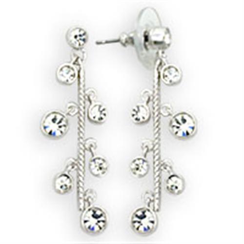 Alamode High-Polished 925 Sterling Silver Earrings with Top Grade Crystal in Clear - Flyclothing LLC