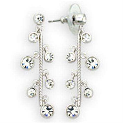 Alamode High-Polished 925 Sterling Silver Earrings with Top Grade Crystal in Clear - Alamode - Flyclothing LLC