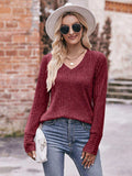 V-Neck Long Sleeve Ribbed Top - Trendsi - Flyclothing LLC