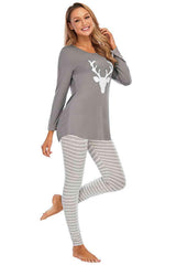Graphic Round Neck Top and Striped Pants Set - Trendsi - Flyclothing LLC