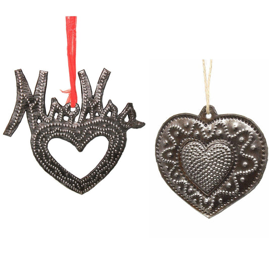 Metal Heart Haitian Metal Drum Christmas Ornaments Newlyweds - Set of 2 - Flyclothing LLC