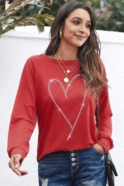 Heart Round Neck Long Sleeve Sweatshirt - Trendsi - Flyclothing LLC