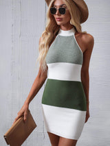 Color Block Halter Neck Knit Dress - Trendsi - Flyclothing LLC