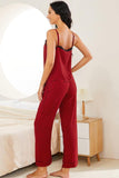 Plaid Lace Trim Cami and Drawstring Pants Pajama Set - Trendsi