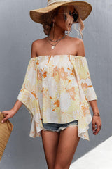 Floral Bell Sleeve Off-Shoulder Blouse - Trendsi