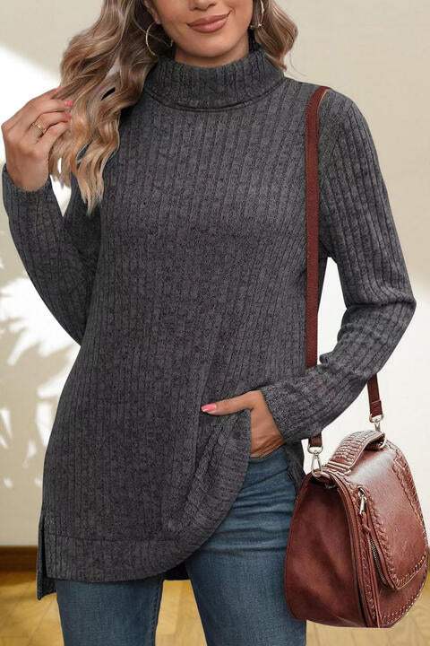 Turtleneck High Low Top - Trendsi - Flyclothing LLC