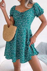 Ditsy Floral Drawstring A-Line Dress - Trendsi - Flyclothing LLC