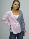 Surplice Neck Striped Long Sleeve Blouse - Trendsi