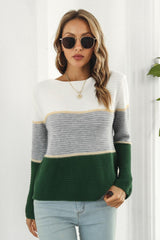 Color Block Horizontal Ribbing Sweater - Trendsi