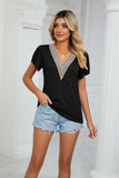 Contrast Trim Petal Sleeve V-Neck Top - Trendsi - Flyclothing LLC