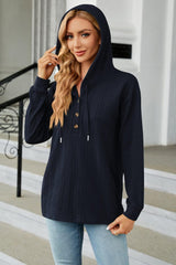 Cable-Knit Long Sleeve Hoodie - Trendsi