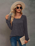 Heathered Square Neck Long Sleeve T-Shirt - Trendsi - Flyclothing LLC