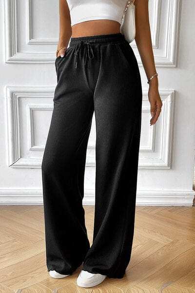 Drawstring Wide Leg Pants with Pocketed - Trendsi - Flyclothing LLC