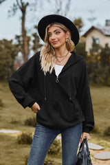 Cable-Knit Long Sleeve Hooded Jacket - Trendsi