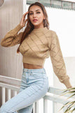 Openwork Plaid Round Neck Cropped Sweater - Trendsi - Flyclothing LLC