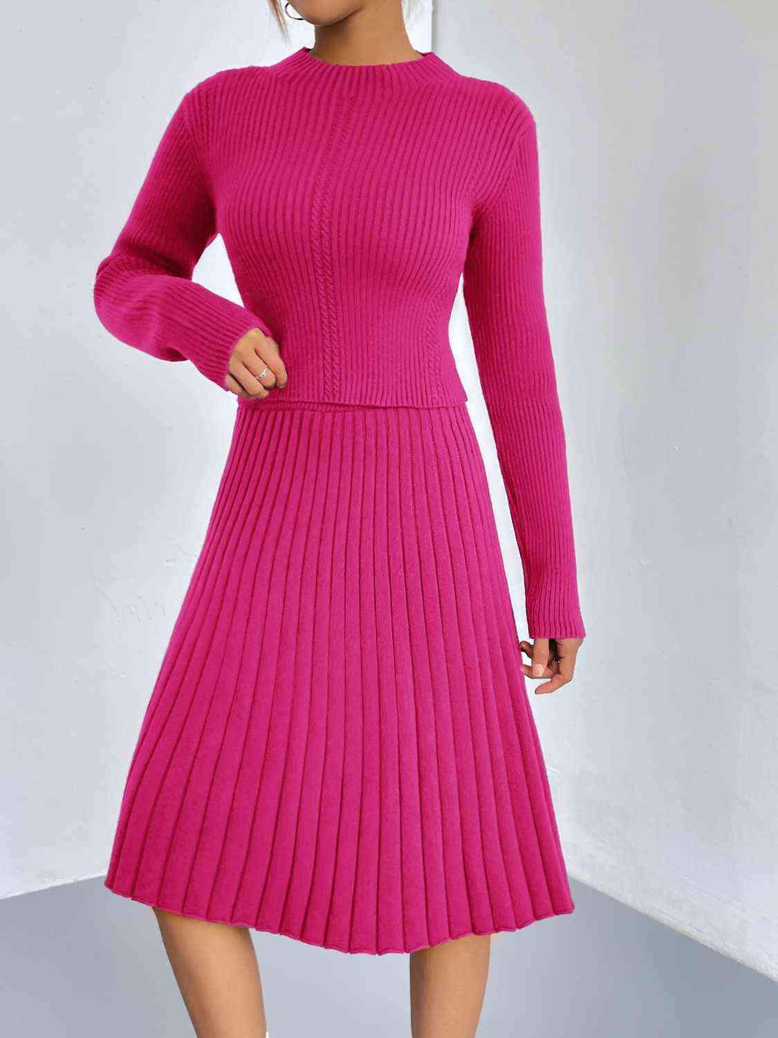 Rib-Knit Sweater and Skirt Set - Trendsi - Flyclothing LLC