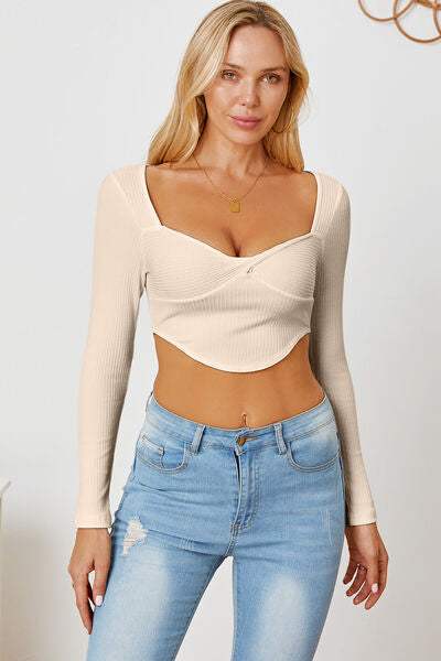 Ribbed Long Sleeve T-Shirt - Trendsi - Flyclothing LLC