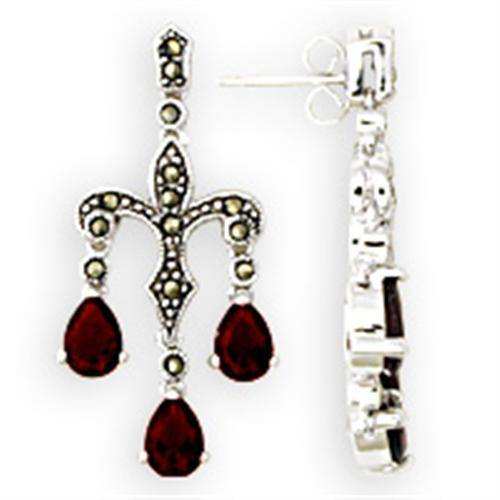 Alamode Antique Tone 925 Sterling Silver Earrings with AAA Grade CZ in Garnet - Alamode - Flyclothing LLC
