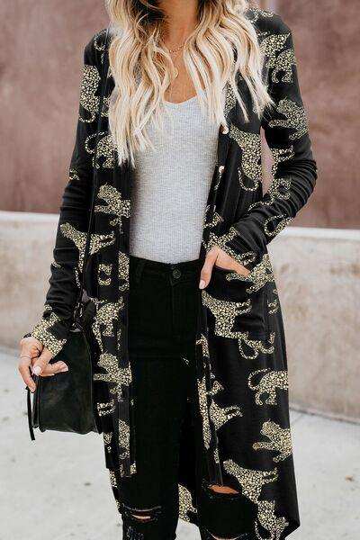 Animal Pattern Ribbed Button Up Long Sleeve Cardigan - Trendsi - Flyclothing LLC