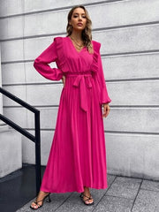 Pleated Surplice Tie Waist Maxi Dress - Trendsi