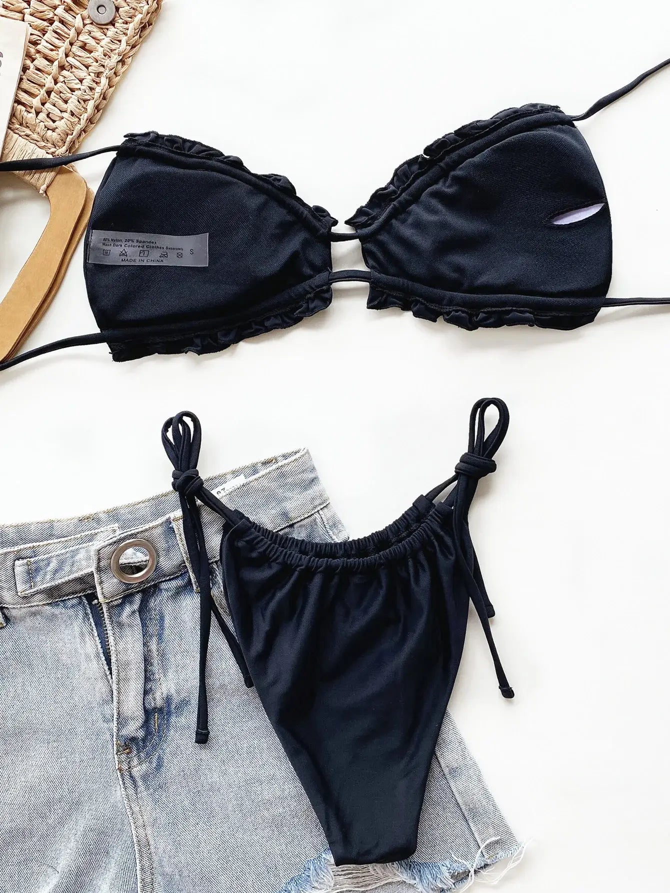 Frill Trill Halter Neck Bikini Set - Trendsi - Flyclothing LLC