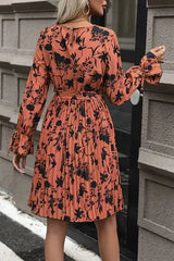 Tie-Waist Printed Pleated Mini Dress - Trendsi - Flyclothing LLC