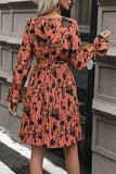 Tie-Waist Printed Pleated Mini Dress - Flyclothing LLC